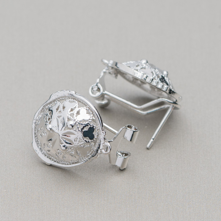 Base Pour Boucles D'Oreilles Laiton Broche Fermoir Pression 10 Paires Modèle 10 17,5mm Rhodium