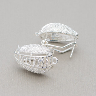 Base Pour Boucles D'Oreilles En Laiton Broche Fermeture À Pression 10 Paires Modèle 11 15x20mm Argent