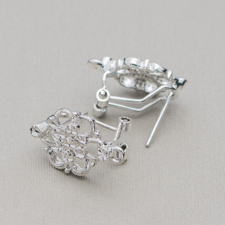 Base Pour Boucles D'Oreilles Laiton Broche Fermoir Pression 10 Paires Modèle 12 20mm Rhodium