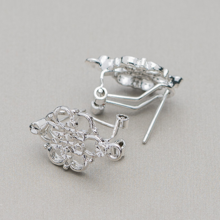 Base Pour Boucles D'Oreilles Laiton Broche Fermoir Pression 10 Paires Modèle 12 20mm Rhodium