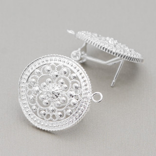 Brass Earring Base Post Snap Closure 10 Pairs Model 19 23mm Silver