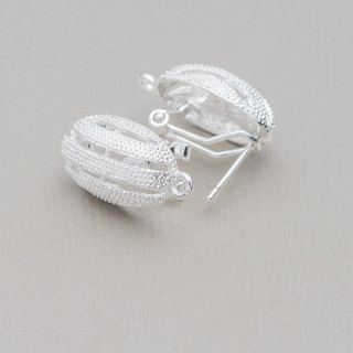 Brass Earring Base Snap Lock Post 10 Pairs Model 23 12x20mm Silver