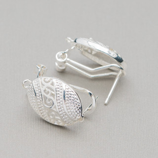 Base Pour Boucles D'Oreilles En Laiton Broche Fermeture À Pression 10 Paires Modèle 24 13x20mm Argent