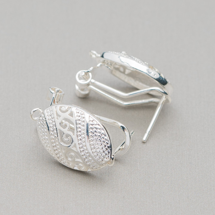 Base Pour Boucles D'Oreilles En Laiton Broche Fermeture À Pression 10 Paires Modèle 24 13x20mm Argent