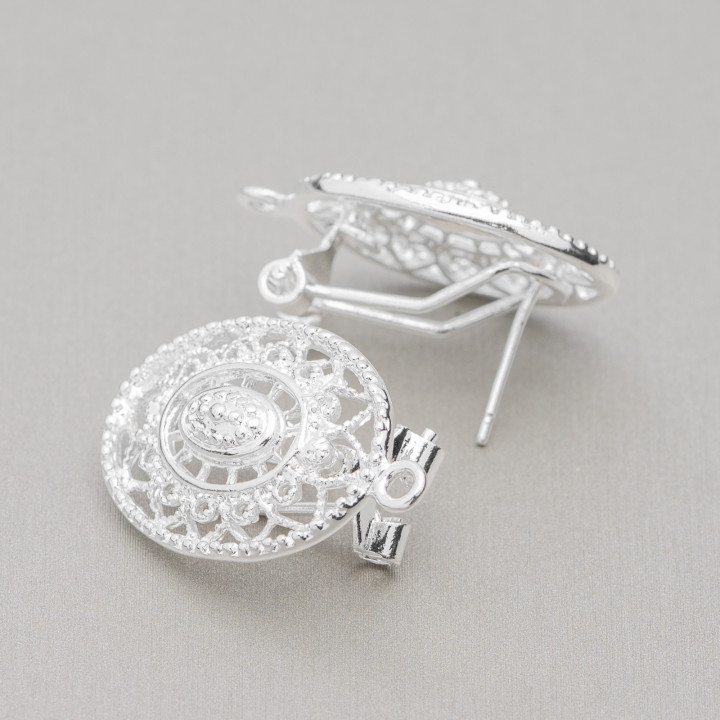 Brass Earring Base Snap Lock Post 10 Pairs Model 26 18x26mm Silver