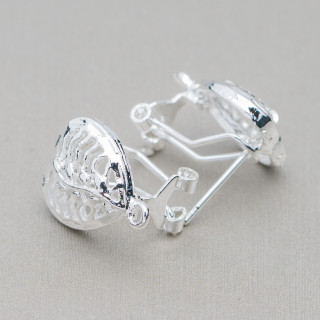 Brass Earring Base Snap Lock Post 10 Pairs Model 27 Silver