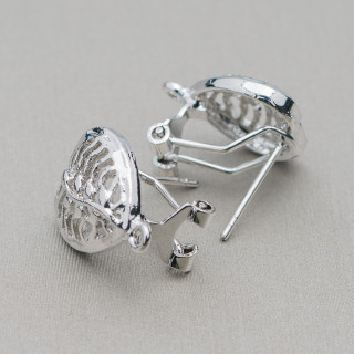 Base Pour Boucles D'Oreilles En Laiton Fermoir Pression Broche 10 Paires Modèle 27 Rhodié