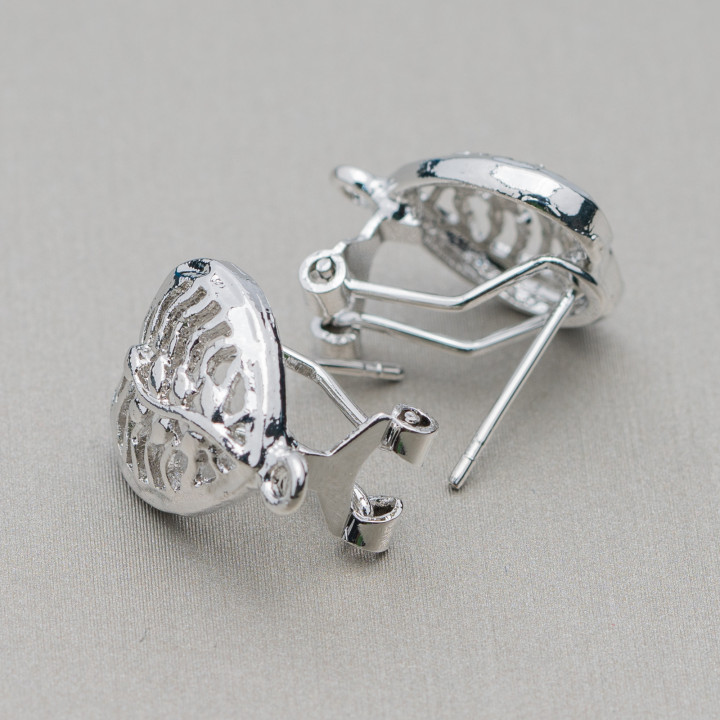 Brass Earring Base Snap Closure Post 10 Pairs Model 27 Rhodium Plated