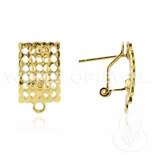 Brass Earring Base Post Snap Closure 15 Pairs Model 18 12x19mm Light Golden