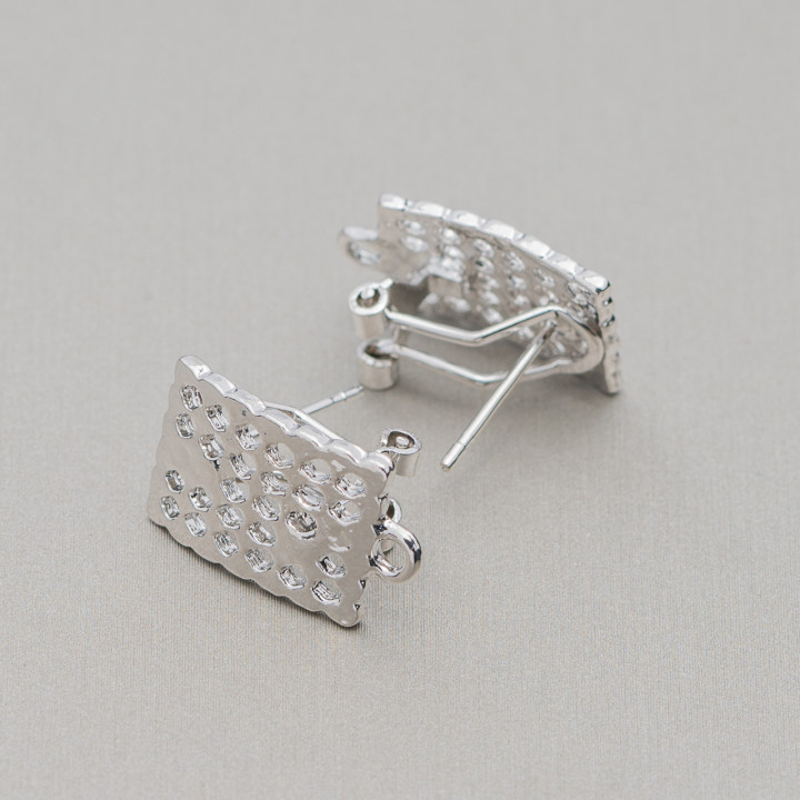 Base Para Pendientes Latón Cierre Broche 15 Pares Modelo 18 12x19mm Rodio