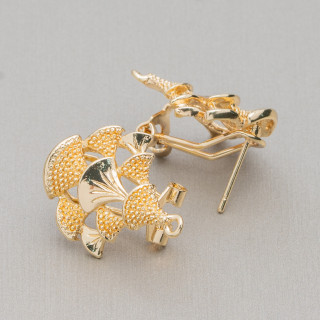 Zamak Closed Stud Earring Base 19x23mm 9 Pairs Gold