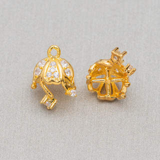 Base Pour Pendentif En Laiton Avec Zircons Dôme 10mm 10pcs Doré