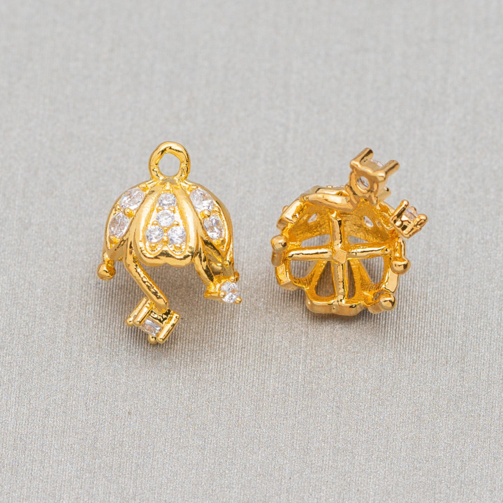 Base for Brass Pendant with Zircons Dome 10mm 10pcs Golden