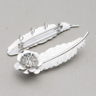 Rhodium-Plated Brass Brooch Base With 3 Rear Rings 58x18mm 10pcs