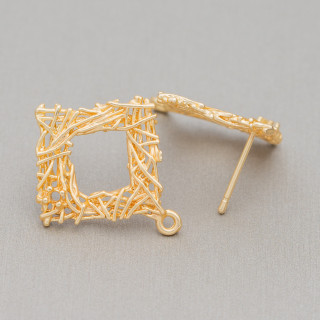 Bronze Stud Earring Bases Satin Openwork Rhombus 22x25mm 10 Pairs