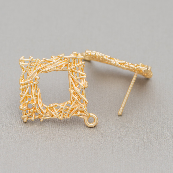 Bronze Stud Earring Bases Satin Openwork Rhombus 22x25mm 10 Pairs