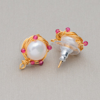 925 Silver Stud Earring Bases with Bronze River Pearls and Zircons 13mm 3 Pairs