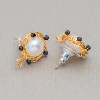 Bases De Boucles D'oreilles Clous En Argent 925 Avec Perles De Rivière En Bronze Et Zircons 13mm 3 Paires Noir