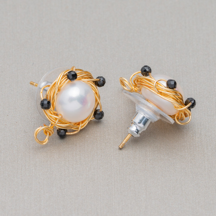 Ohrstecker aus 925er Sterlingsilber mit Bronze-Flussperlen und Zirkonia 13mm 3 Paar Schwarz