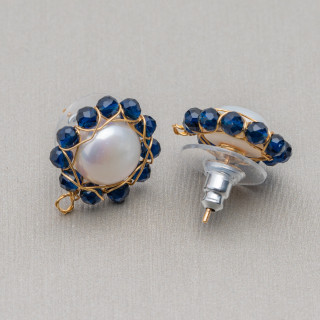 925 Silver Stud Earring Bases with Bronze River Pearls and Zircons 14mm 3 Pairs