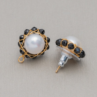 Ohrstecker aus 925er Sterlingsilber mit Bronze-Flussperlen und Zirkonia 14mm 3 Paar Schwarz