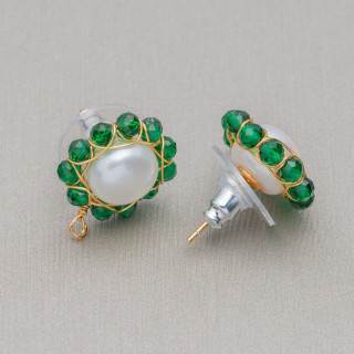 Bases De Aretes De Plata Esterlina 925 Con Perlas De Río Bronce Y Circonitas 14mm 3 Pares Esmeralda