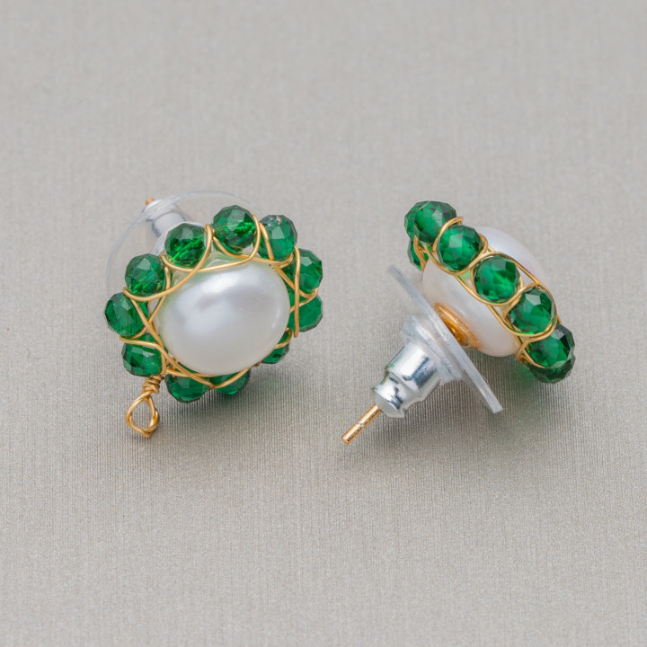 Boucles d'oreilles clous en argent sterling 925 avec perles de rivière en bronze et zircons 14 mm 3 paires d'émeraude