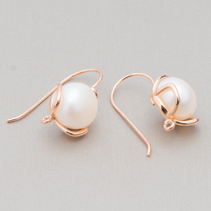 925 Sterling Silber Ohrringe Basen mit Flussperlen 13x24mm 1 Paar Roségold