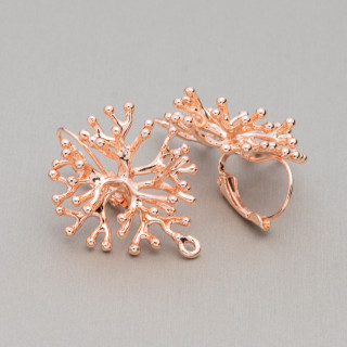 Bronze Earring Bases with Closed Earrings Fantasy Coral Sprigs 27x30mm 5 Pairs Rose Gold