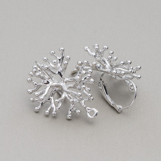 Bronze Earring Bases with Closed Earrings Fantasy Coral Sprigs 27x30mm 5 Pairs Rhodium Plated