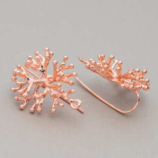Bases Pour Boucles d'Oreilles Crochet Bronze Fantaisie Corail Brindilles 27x30mm 5 Paires Or Rose
