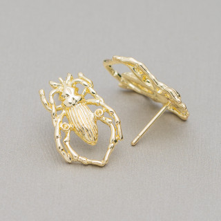 Boucles d'Oreilles Tiges Bases Bronze 14x21mm 10 Paires Doré