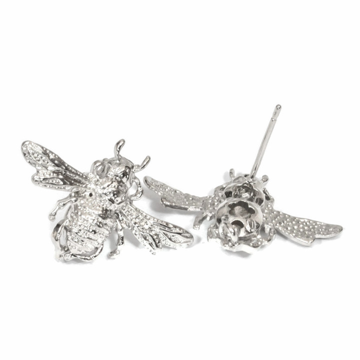 Boucles D'oreilles Clous Abeilles Bronze Bases 27x18mm 10 Paires Rhodié