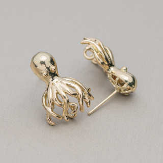 Bronze Stud Earring Bases Octopus Pattern 16x21mm 10 Pairs Golden