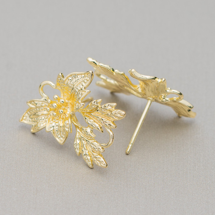 Aretes Bases Bronce Flor 18x22mm 10 Pares Dorado
