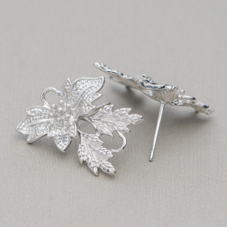 Basen für Bronze-Ohrstecker Blume 18x22mm 10 Paar Rhodium