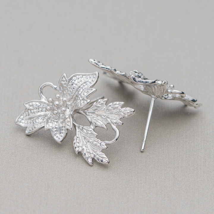 Basen für Bronze-Ohrstecker Blume 18x22mm 10 Paar Rhodium