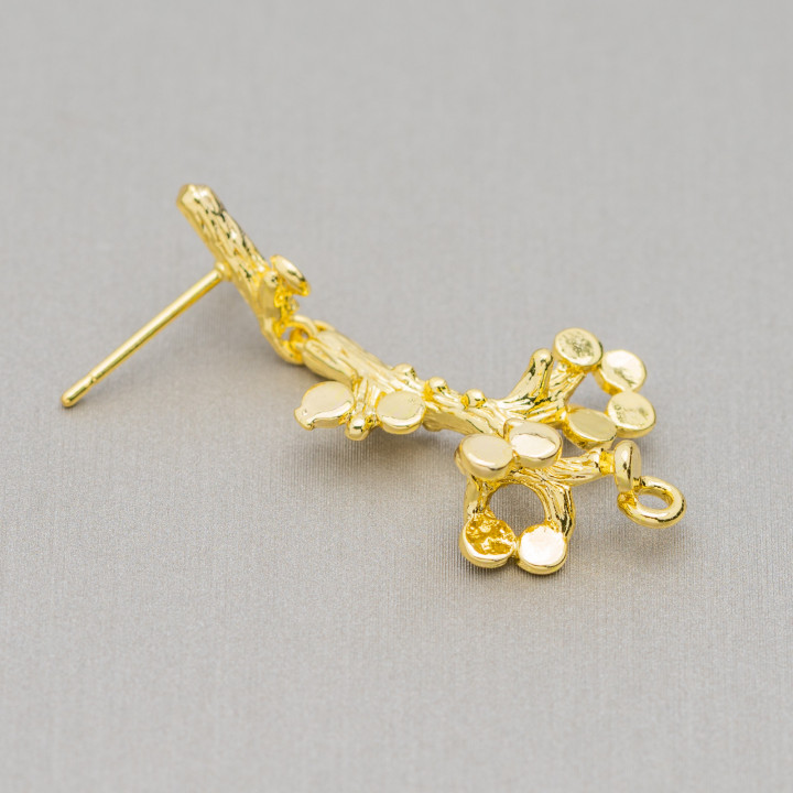 Branche Bronze Boucles D'oreilles Tiges Bases 17x36mm 6 Paires Avec Or Galvanique