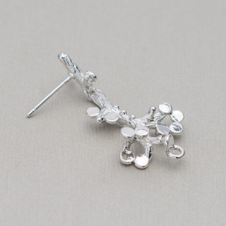 Bases for Bronze Stud Earrings Branch 17x36mm 6 Pairs with Rhodium Plated Electroplating