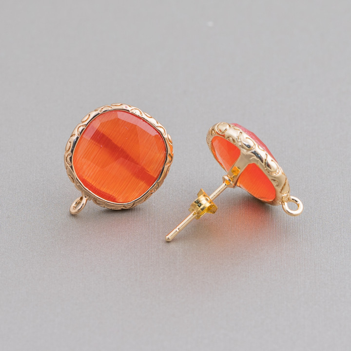 Juego De Bases Para Aretes De Bronce Con Cristales Cuadrado 15mm 5 Pares Dorado Naranja Intenso