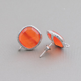 Bases Pour Boucles D'Oreilles Bronze Avec Cristaux Serti Carré 15mm 5 Paires Orange Intense Rhodié