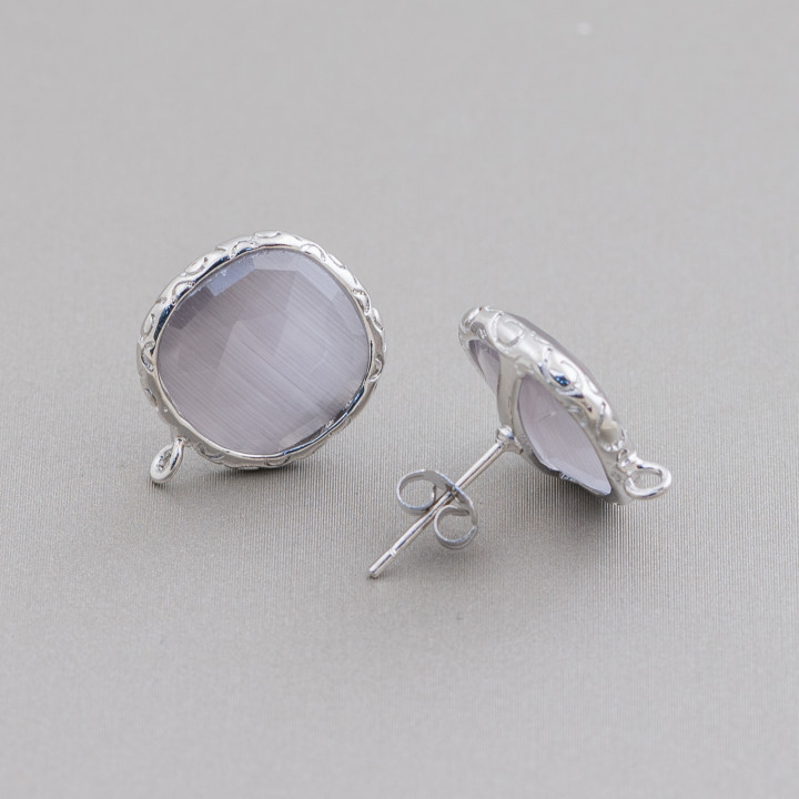 Bases Para Pendientes De Bronce Con Cristales Conjunto Cuadrado 15mm 5 Pares Rodio Gris