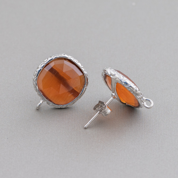 Bases Pour Boucles D'Oreilles En Bronze Avec Cristaux Sertis Carré 15mm 5 Paires Marron Rhodié