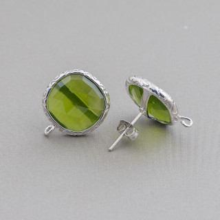 Bases Pour Boucles D'Oreilles Bronze Avec Cristaux Serti Carré 15mm 5 Paires Rhodium Vert Forêt