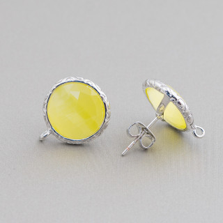 Bronze Earring Bases with Crystals Set Round 15mm 5 Pairs Rhodium Plated Yellow