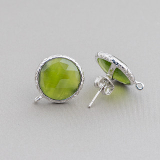 Juego De Pendientes De Bronce Bases Con Cristales Redondo 15mm 5 Pares Rodio Verde Bosque