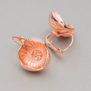Basen für Bronze-Ohrringe mit Zirkonen Offene Blume 4 Paar Roségold