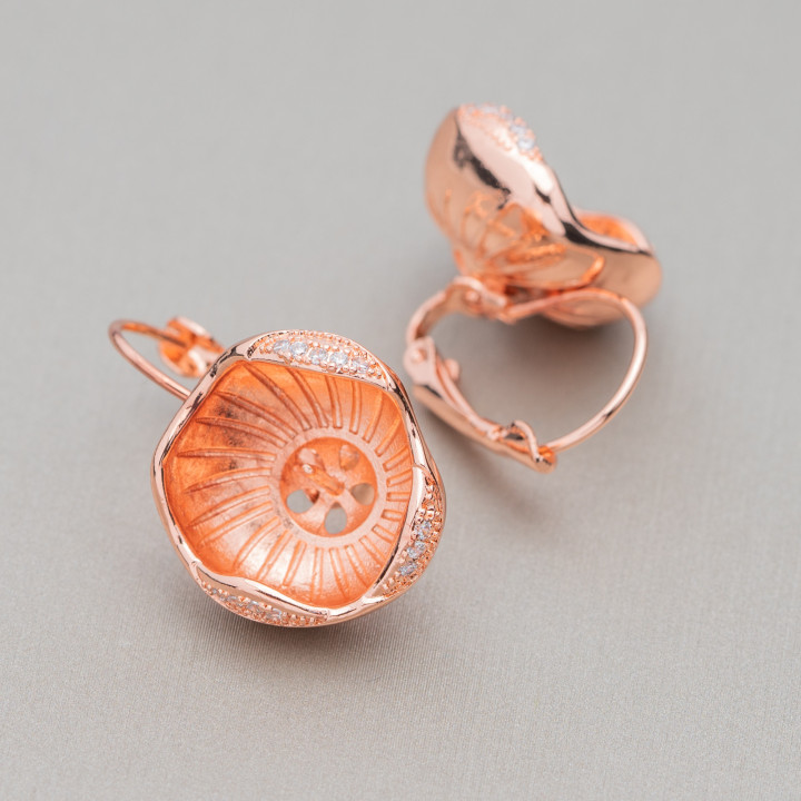 Base Per Orecchini Di Bronzo Con Zirconi Fiore Aperto 4 Paia Oro Rosa
