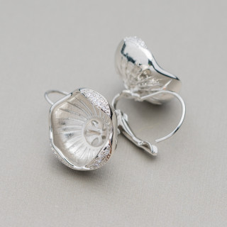 Basen für Ohrringe aus Bronze mit Zirkonia Offene Blume 4 Paar Rhodium