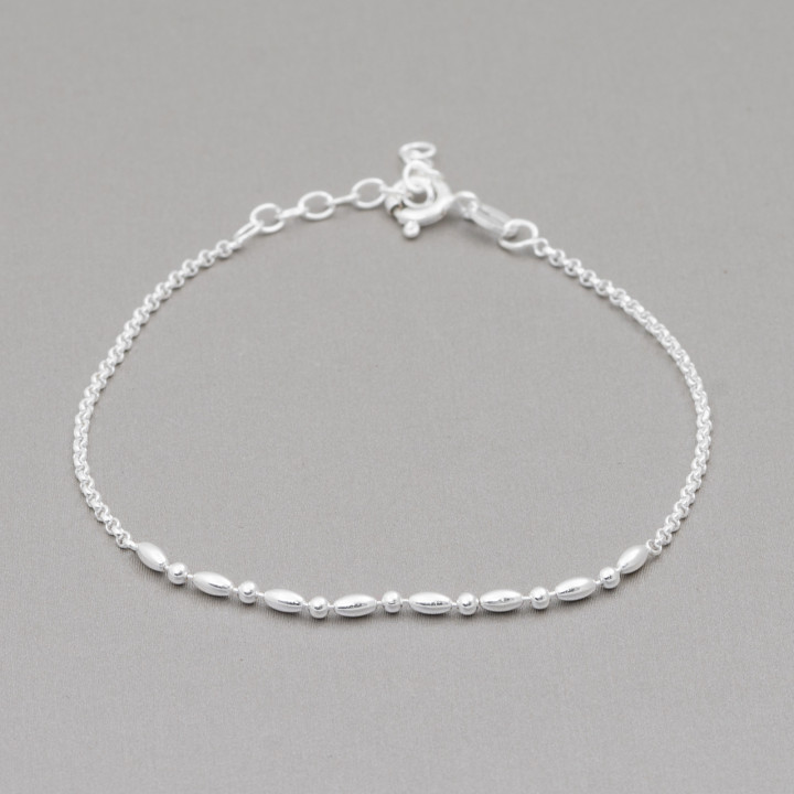 925 Silver Bracelet With Rolo Chain And Ovals 2x4mm Long 18cm + 3cm 4pcs Silver